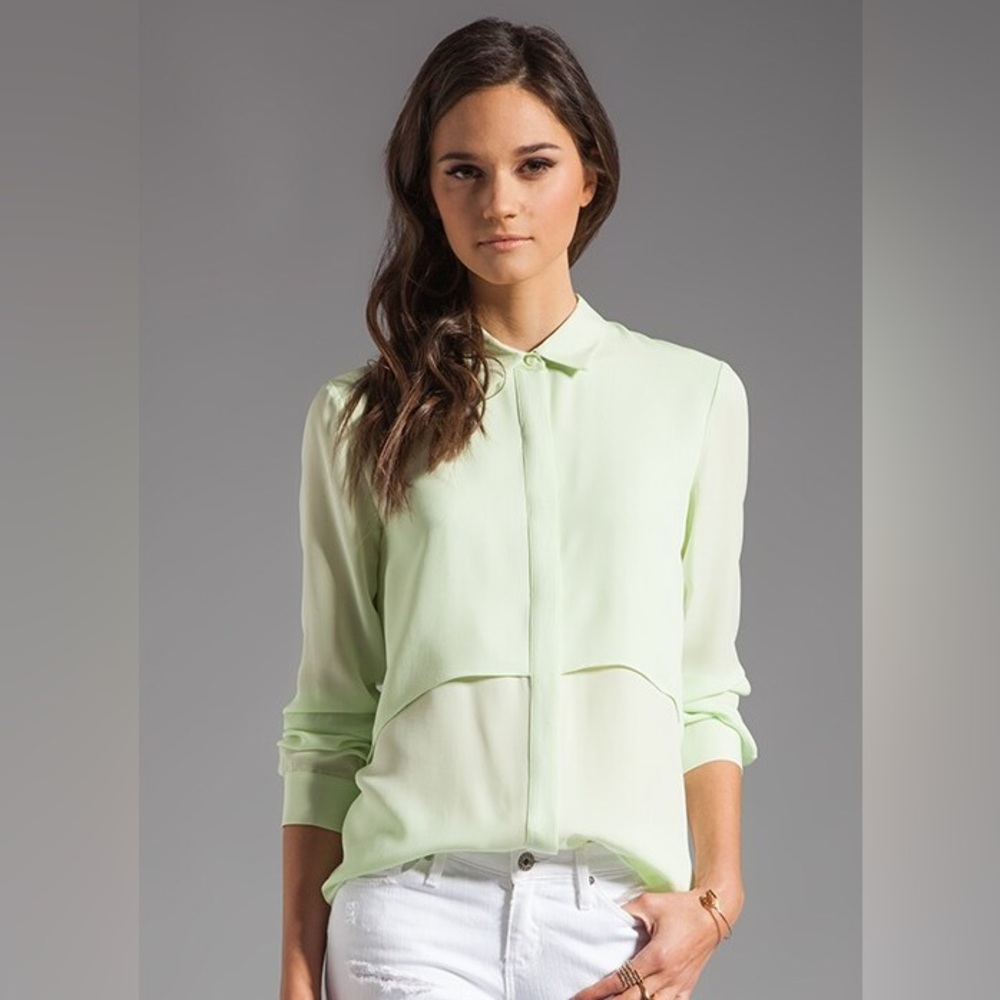 Theory Double Georgette Rosita Blouse in Light Green